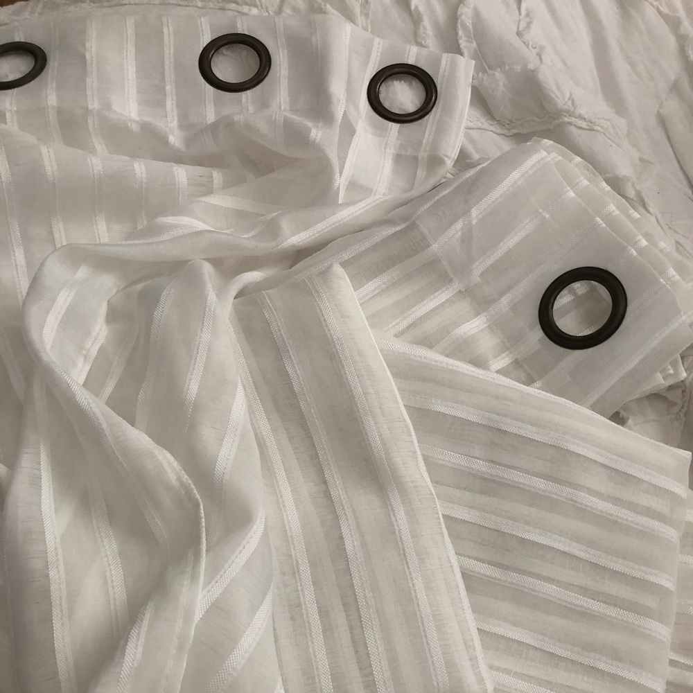 2 White Grommet Sheer Stripe Curtain Panels